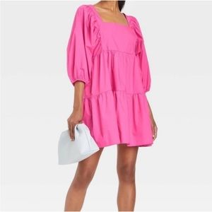 A New Day Pink Puff Short Sleeve Dress with Pockets in Size S